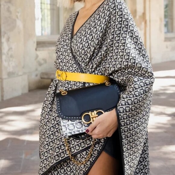 Salvatore Ferragamo Tan Stacked Heel with Gold/Silver Gancini Logo - Picture 14 of 14